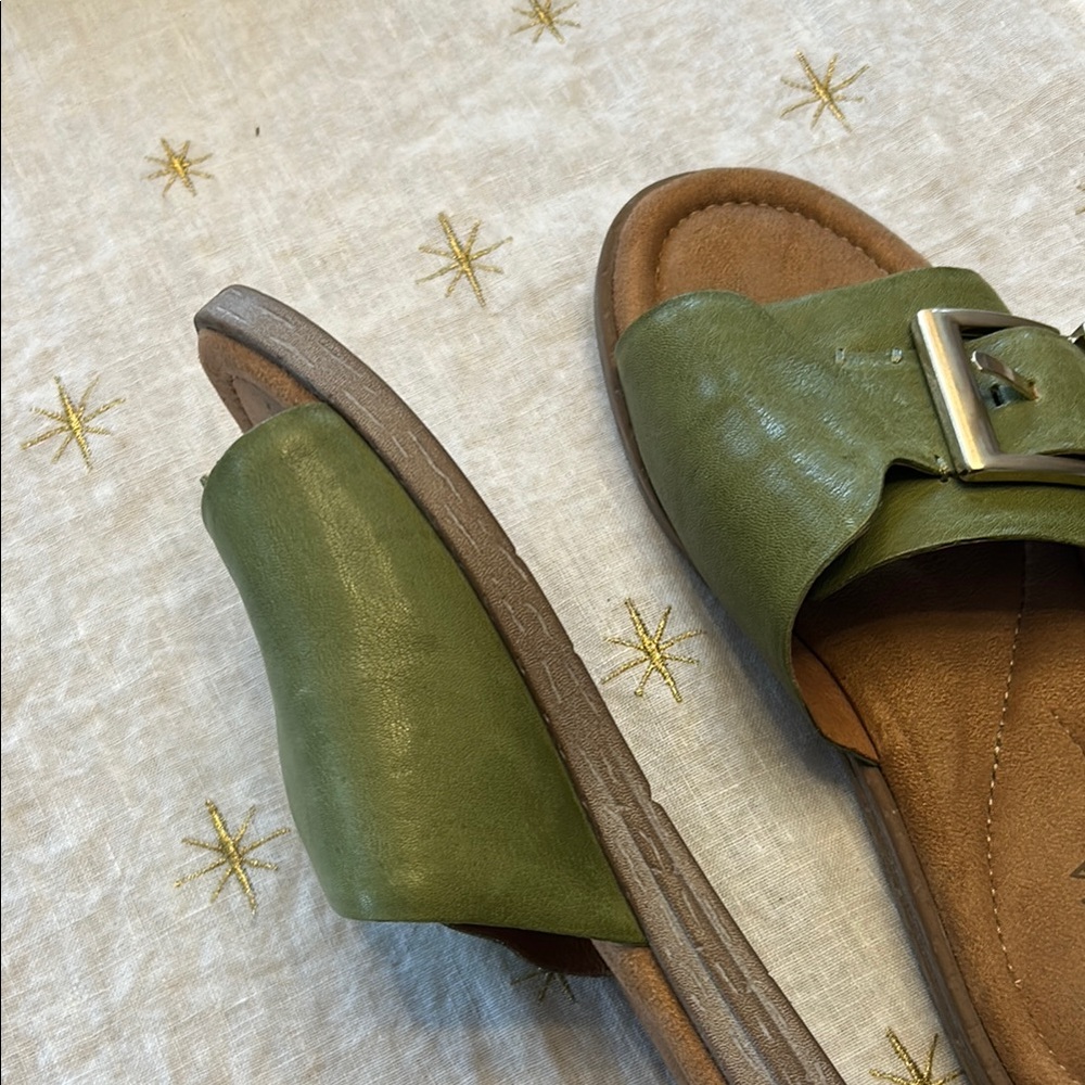 Green Suede Slide Sandals with Buckle - Picture 2 of 5